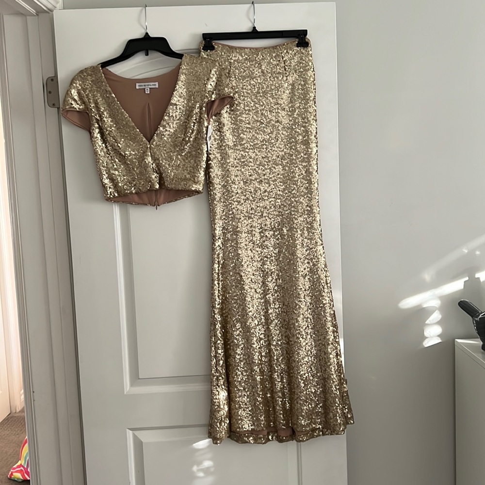 Gold sequin 2 piece evening gown